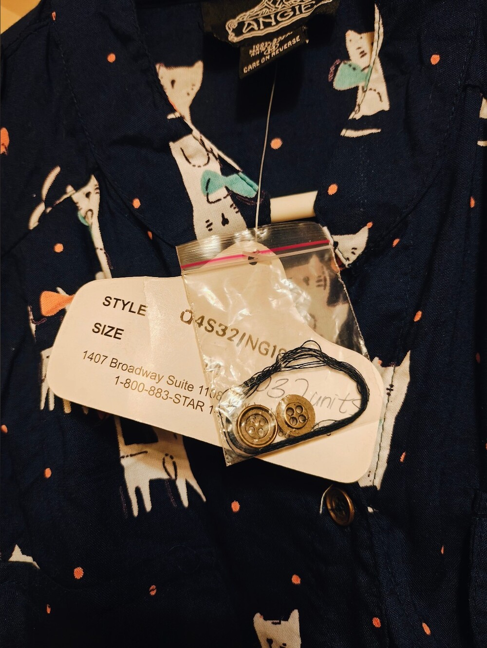 NWT ANGIE Navy cat print mini dress button front elastic Waist Sz M - Picture 3 of 9
